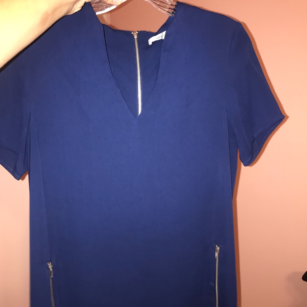 Naked Zebra Navy Vneck Zipper Dress